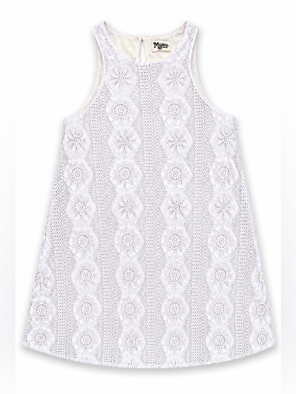 Show Me Your Mumu Gomez Lace Mini Dress White Large Boho Halter Floral Lace
